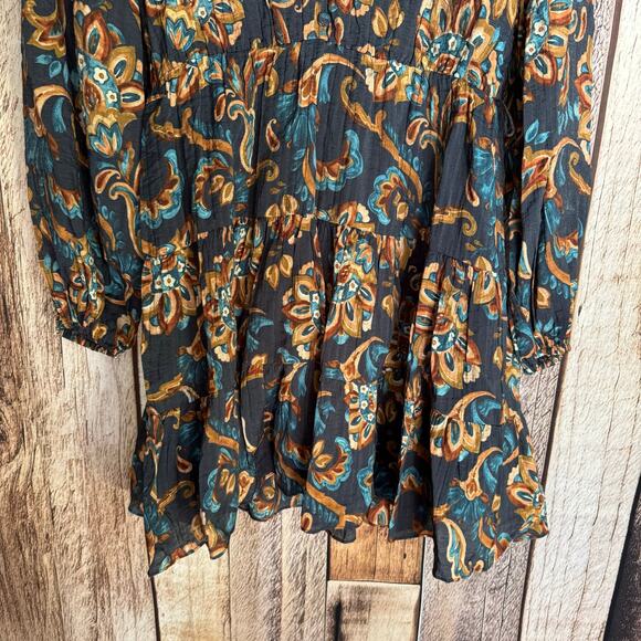 Minkpink Dress Whilla Tiered Mini Navy/Multi Paisley Babydoll Mini Medium NWT - Picture 4 of 9